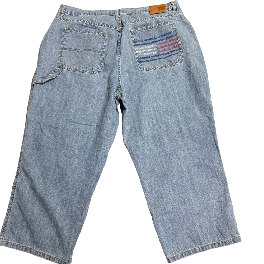 Y2K Tommy Hilfiger Capri Jeans Womens 20 Light Wash Denim Carpenter Logo 90s